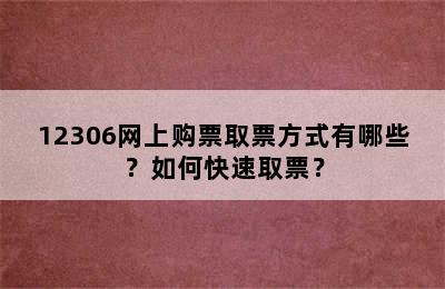 12306网上购票取票方式有哪些？如何快速取票？