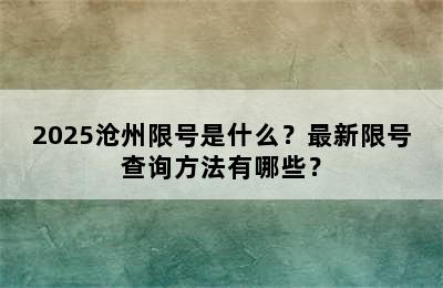 2025沧州限号是什么？最新限号查询方法有哪些？