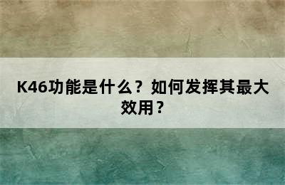 K46功能是什么？如何发挥其最大效用？