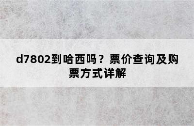 d7802到哈西吗？票价查询及购票方式详解