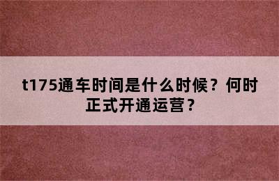 t175通车时间是什么时候？何时正式开通运营？