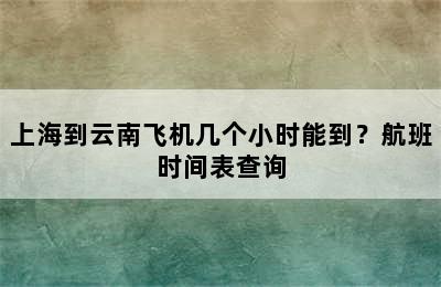 上海到云南飞机几个小时能到？航班时间表查询