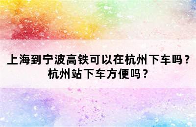 上海到宁波高铁可以在杭州下车吗？杭州站下车方便吗？