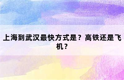 上海到武汉最快方式是？高铁还是飞机？