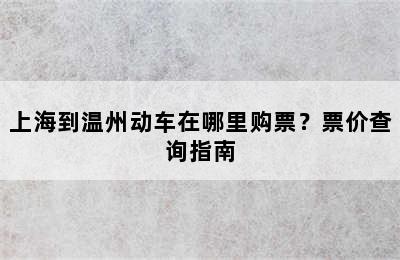 上海到温州动车在哪里购票？票价查询指南