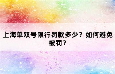 上海单双号限行罚款多少？如何避免被罚？