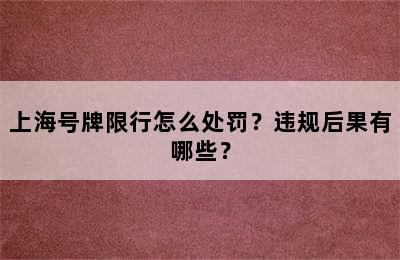 上海号牌限行怎么处罚？违规后果有哪些？