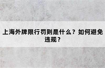 上海外牌限行罚则是什么？如何避免违规？