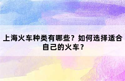 上海火车种类有哪些？如何选择适合自己的火车？
