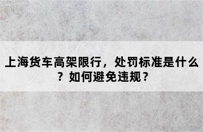 上海货车高架限行，处罚标准是什么？如何避免违规？
