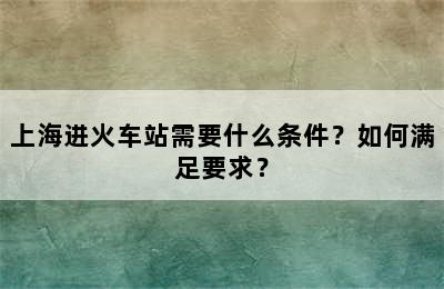 上海进火车站需要什么条件？如何满足要求？