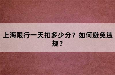 上海限行一天扣多少分？如何避免违规？
