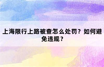 上海限行上路被查怎么处罚？如何避免违规？
