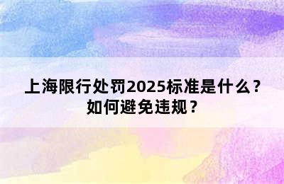 上海限行处罚2025标准是什么？如何避免违规？