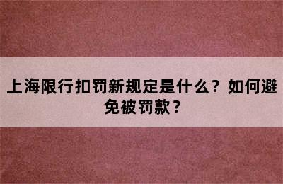 上海限行扣罚新规定是什么？如何避免被罚款？