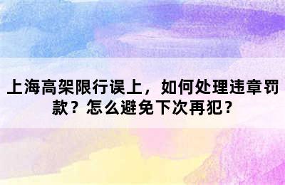 上海高架限行误上，如何处理违章罚款？怎么避免下次再犯？
