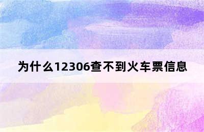 为什么12306查不到火车票信息