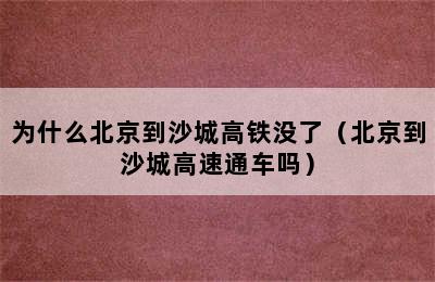 为什么北京到沙城高铁没了（北京到沙城高速通车吗）