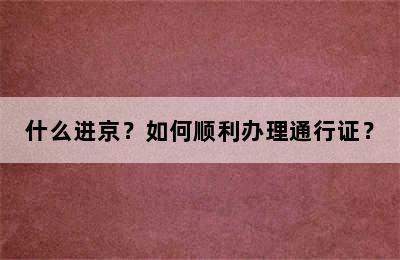 什么进京？如何顺利办理通行证？