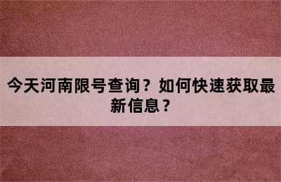 今天河南限号查询？如何快速获取最新信息？