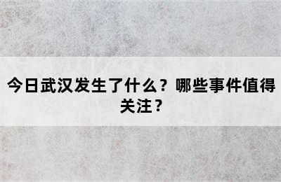 今日武汉发生了什么？哪些事件值得关注？