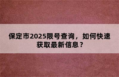保定市2025限号查询，如何快速获取最新信息？