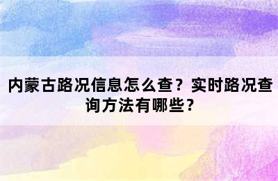 内蒙古路况信息怎么查？实时路况查询方法有哪些？