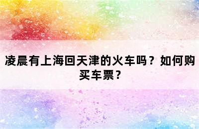 凌晨有上海回天津的火车吗？如何购买车票？