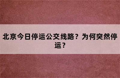 北京今日停运公交线路？为何突然停运？