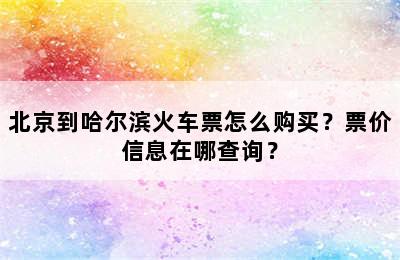 北京到哈尔滨火车票怎么购买？票价信息在哪查询？