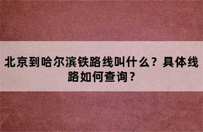 北京到哈尔滨铁路线叫什么？具体线路如何查询？