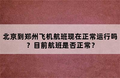 北京到郑州飞机航班现在正常运行吗？目前航班是否正常？