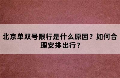 北京单双号限行是什么原因？如何合理安排出行？