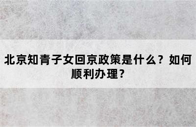 北京知青子女回京政策是什么？如何顺利办理？