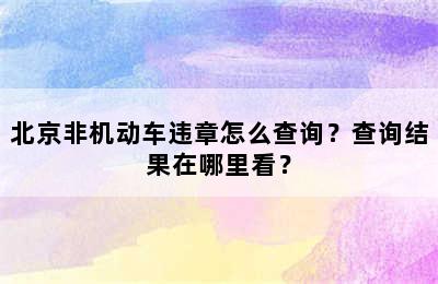 北京非机动车违章怎么查询？查询结果在哪里看？