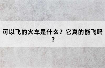 可以飞的火车是什么？它真的能飞吗？