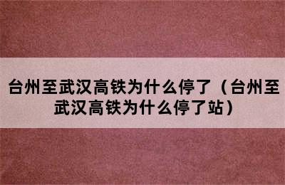 台州至武汉高铁为什么停了（台州至武汉高铁为什么停了站）