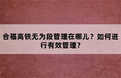 合福高铁无为段管理在哪儿？如何进行有效管理？