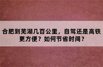 合肥到芜湖几百公里，自驾还是高铁更方便？如何节省时间？