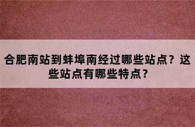合肥南站到蚌埠南经过哪些站点？这些站点有哪些特点？