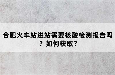 合肥火车站进站需要核酸检测报告吗？如何获取？