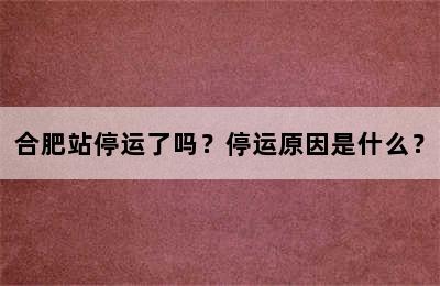 合肥站停运了吗？停运原因是什么？
