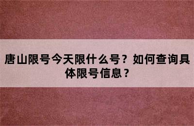 唐山限号今天限什么号？如何查询具体限号信息？