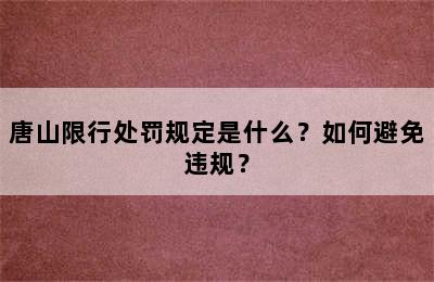 唐山限行处罚规定是什么？如何避免违规？