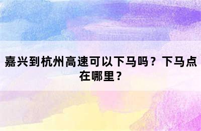 嘉兴到杭州高速可以下马吗？下马点在哪里？