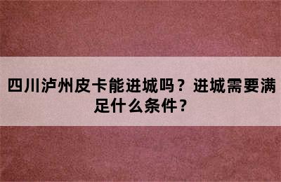 四川泸州皮卡能进城吗？进城需要满足什么条件？