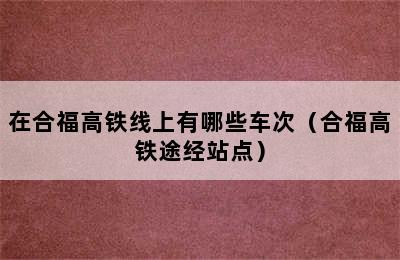 在合福高铁线上有哪些车次（合福高铁途经站点）