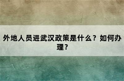 外地人员进武汉政策是什么？如何办理？