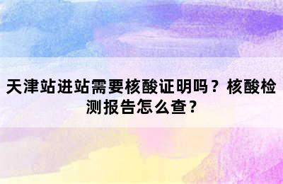 天津站进站需要核酸证明吗？核酸检测报告怎么查？