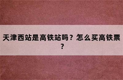 天津西站是高铁站吗？怎么买高铁票？
